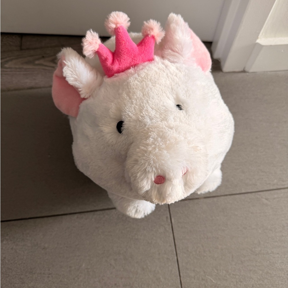 White Plush Piggy back Toy with Pink Crown